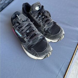 Adidas Falcon Black Sneakers with Blue and Pink Highlights